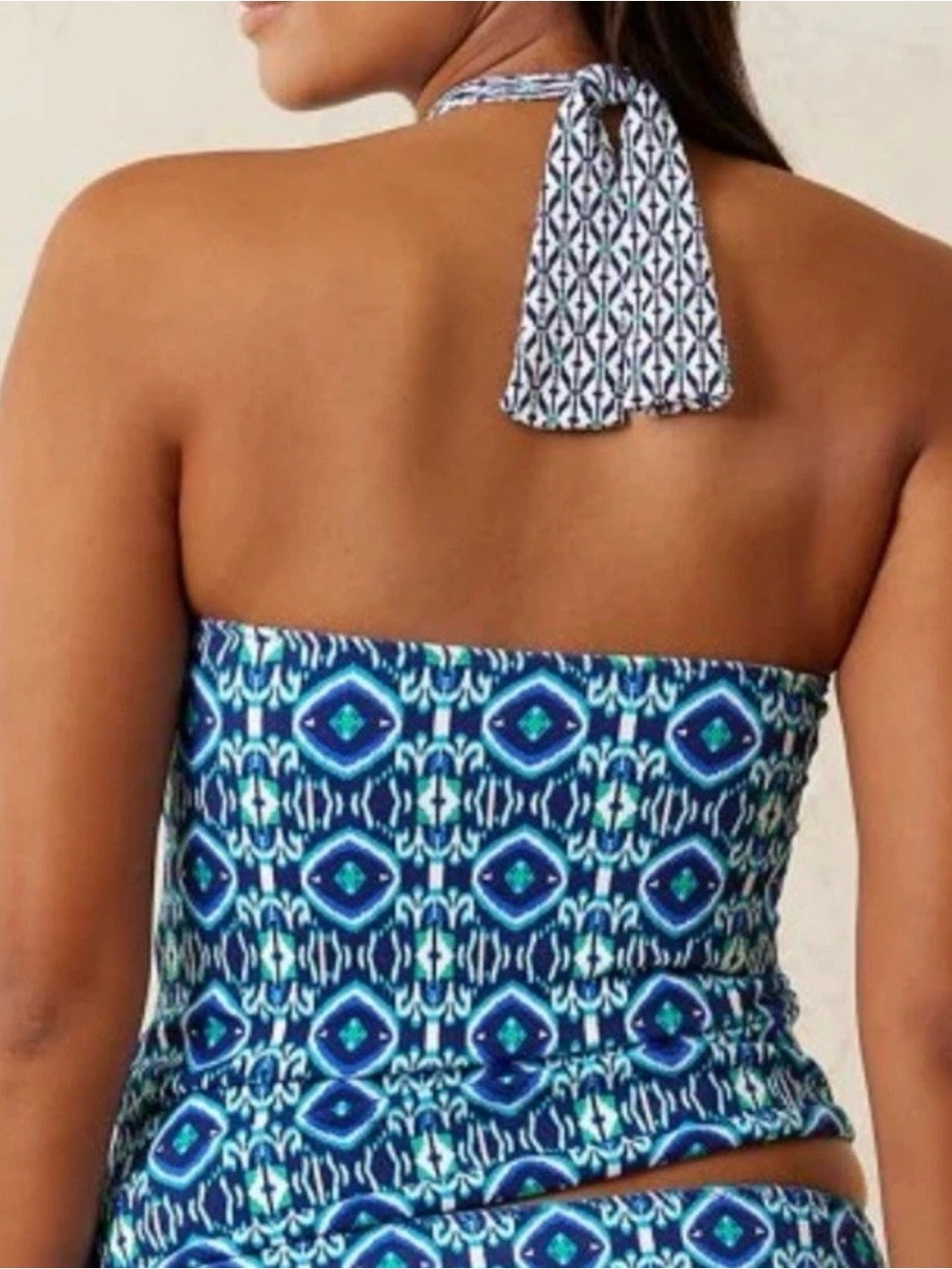 Tommy Bahama Blue and Teal Patterned Halter Tankini - Picture 2 of 6